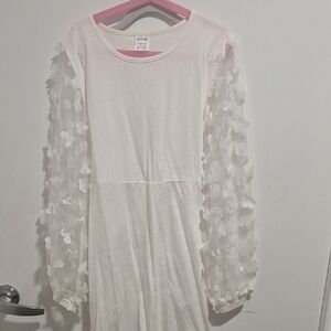 White Dress with Floral Sheer Sleeves